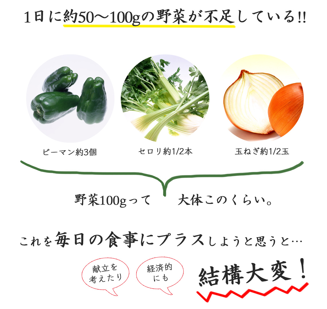 1日に約50～100g野菜が不足している